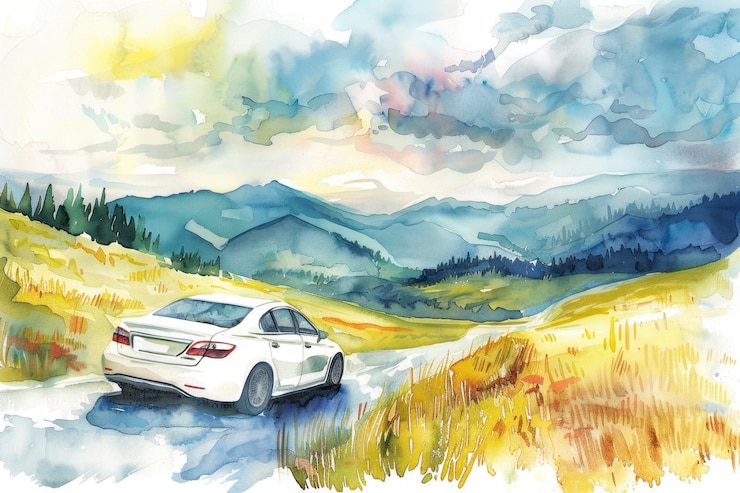 Aquarell-Auto-Malerei-Illustration