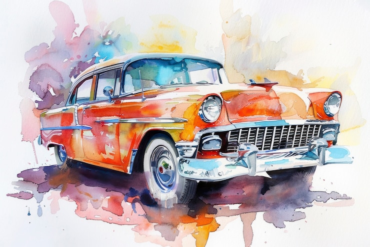 Aquarell-Auto-Malerei-Illustration