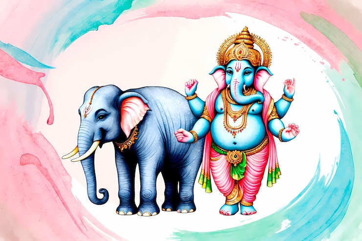 Aquarell-Hindu-Gottheitsdarstellung
