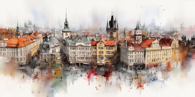Aquarell-Stadt veranschaulicht