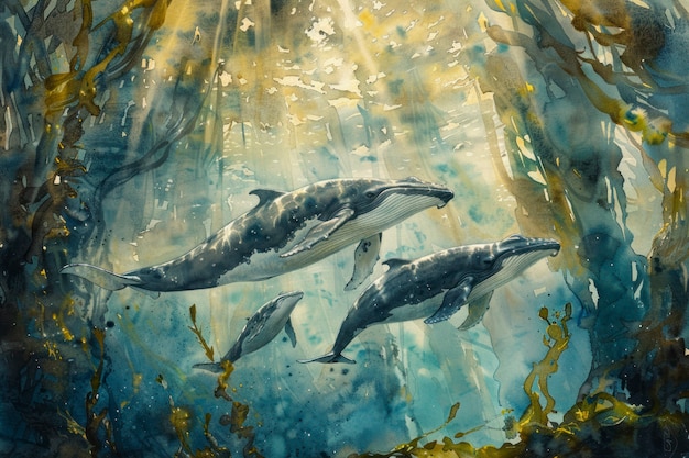 Aquarellbilder von Walen