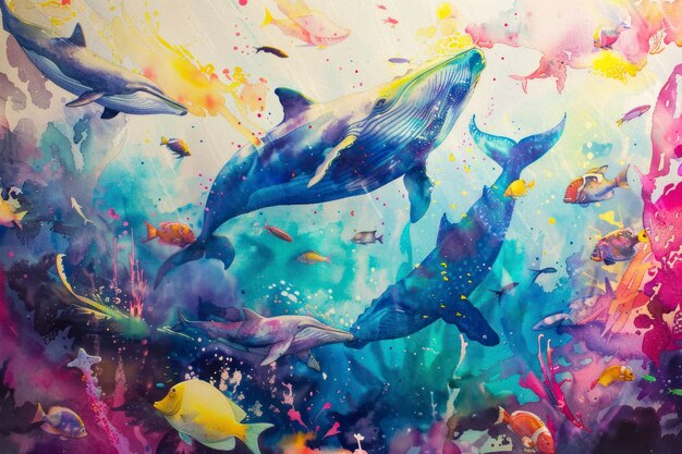 Aquarellbilder von Walen