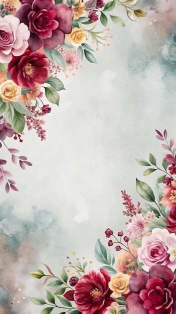 Aquarellblumenrahmen mit weichem blauen Hintergrund