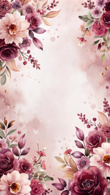 Aquarellblumenrand mit rosa und lila Blüten auf hellrosa Hintergrund