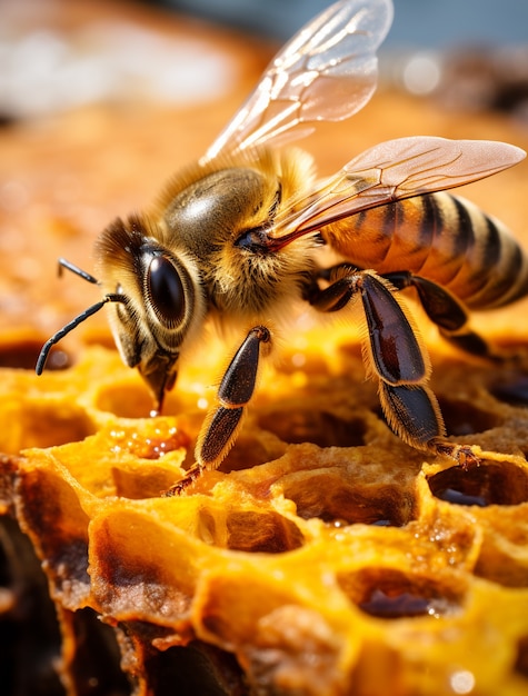 Kostenloses Foto arbeitende biene füllt honigwaben