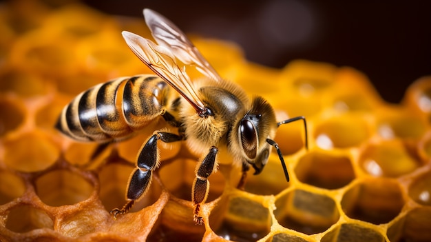 Arbeitende Biene füllt Honigwaben