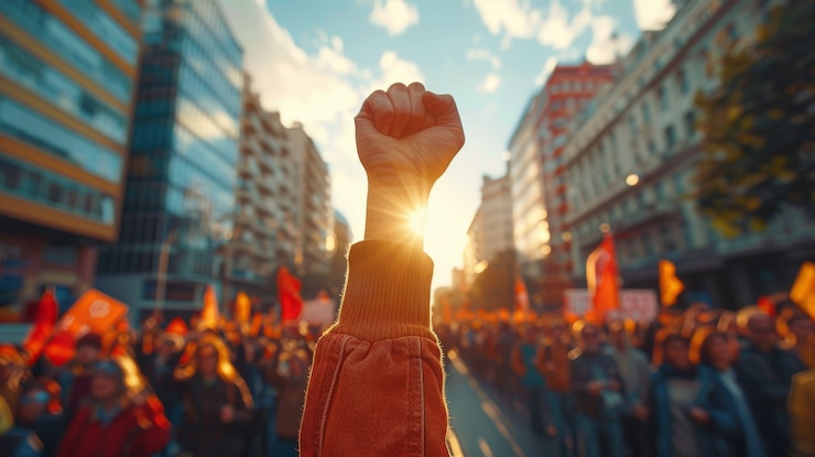 Kostenlose Foto arbeiter, die für ihre arbeitsrechte protestieren