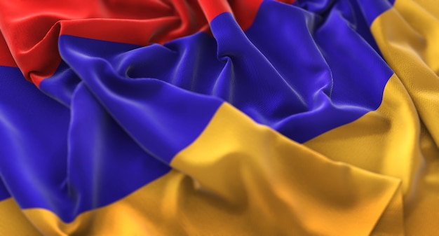 Armenien-Flagge gekräuselt schön Winken Makro Nahaufnahme Schuss