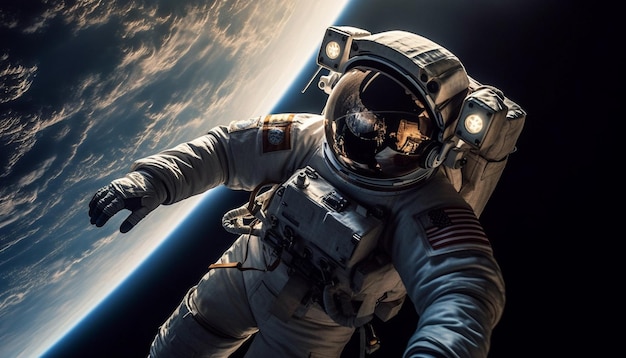 Kostenloses Foto astronaut im futuristischen anzug erkundet von ki generierte galaxienabenteuer