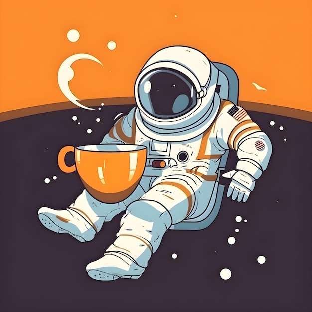 Kostenloses Foto astronaut sitzt auf dem mond und trinkt kaffee vektor-illustration