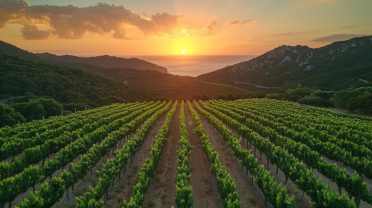 Kostenlose Foto atemberaubender blick vom weinberg mit weinreben und natur