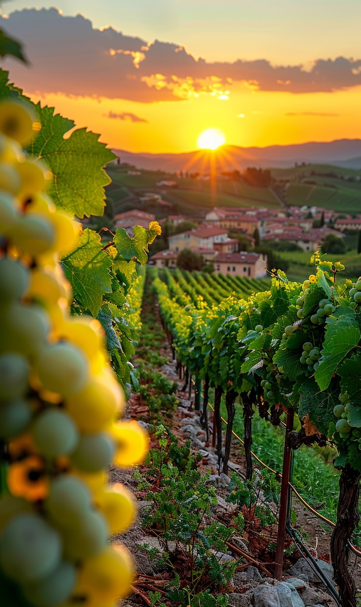 Kostenlose Foto atemberaubender blick vom weinberg mit weinreben und natur