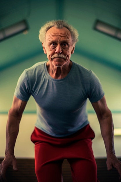 Kostenloses Foto athletischer älterer mann trainiert im turnen