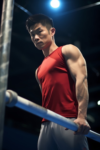 Kostenloses Foto athletischer mann, der sich durch gymnastik fit hält