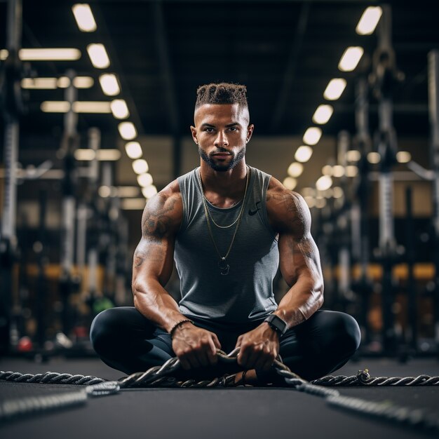 Athletischer Mann trainiert Gymnastik, um fit zu bleiben