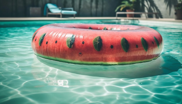 Kostenloses Foto aufblasbare boje, die auf blauem schwimmbadwasser schwimmt und generative ki erzeugt