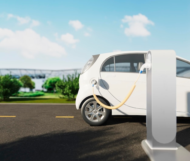 Aufladen des Elektroautos an der Station hautnah