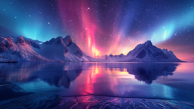 Kostenloses Foto aurora borealis landschaft über dem meer