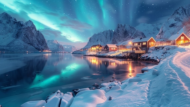 Kostenloses Foto aurora borealis landschaft über dem meer