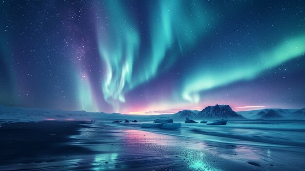 Aurora borealis Landschaft über dem Meer