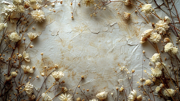Kostenlose Foto aus dem oberen blickpunkt getrocknete blumen auf zerrissenes papier