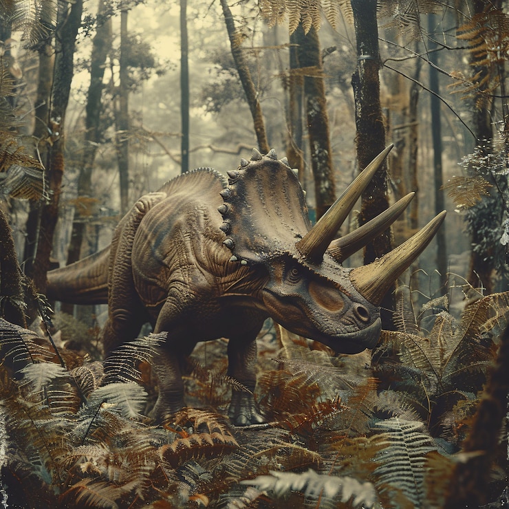 Kostenlose Foto ausgestorbener triceratops-dinosaure mit natürlichem lebensraum