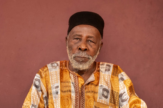 Außenporträt eines afrikanischen Mannes mit mittlerer Aufnahme