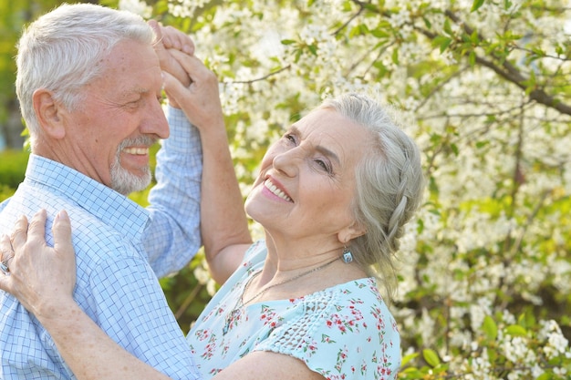Außenporträt eines glücklichen seniorenpaares
