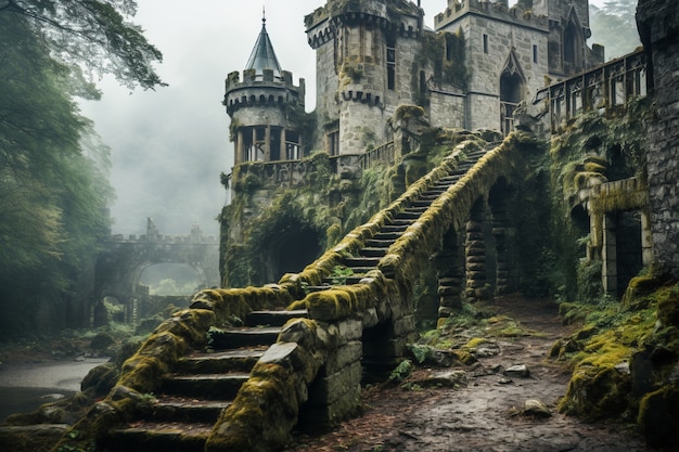 Kostenloses Foto aussicht auf das schloss mit naturlandschaft