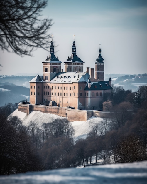 Kostenloses Foto aussicht auf das schloss mit naturlandschaft