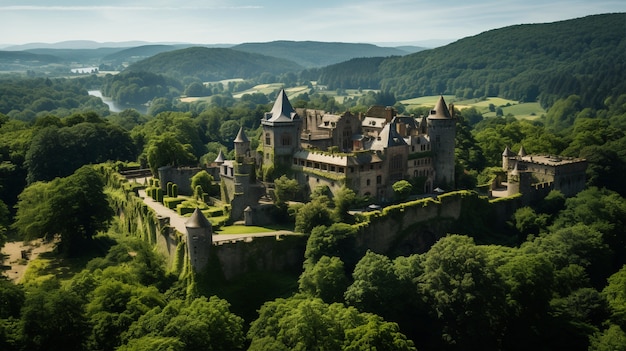 Kostenloses Foto aussicht auf das schloss mit naturlandschaft