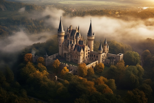 Kostenloses Foto aussicht auf das schloss mit naturlandschaft