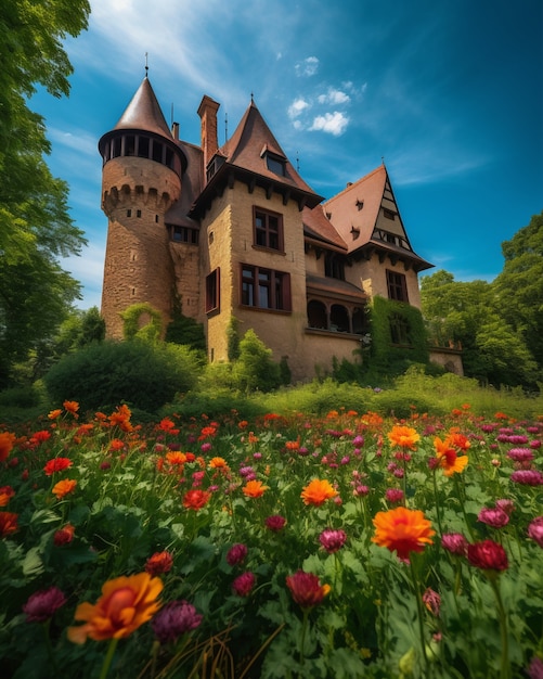 Kostenloses Foto aussicht auf das schloss mit naturlandschaft