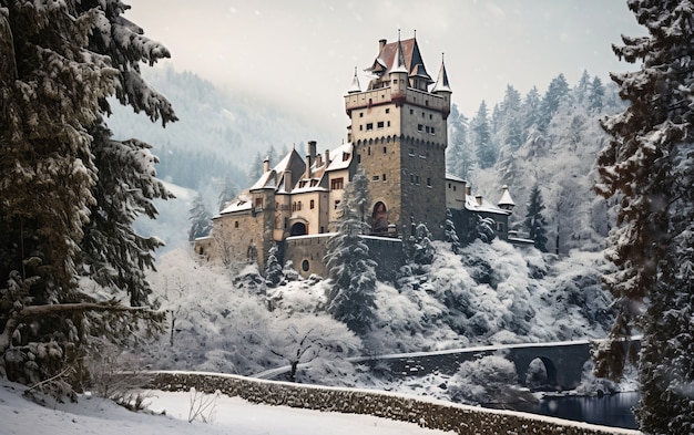 Kostenloses Foto aussicht auf das schloss mit naturlandschaft