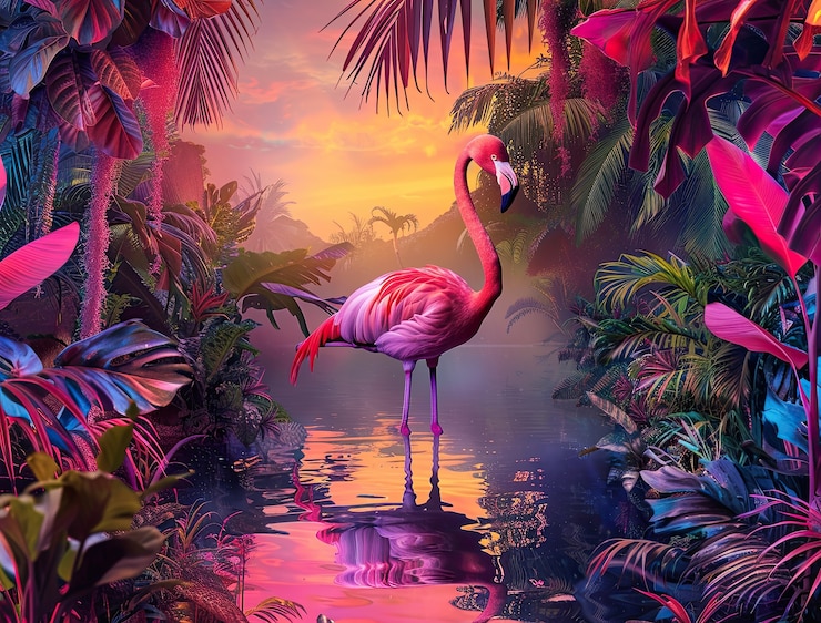 Kostenlose Foto aussicht auf den zeichentrickfilm-tropischen flamingo