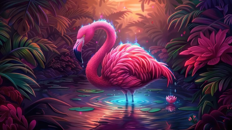 Kostenlose Foto aussicht auf den zeichentrickfilm-tropischen flamingo