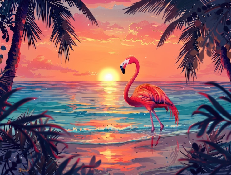 Kostenlose Foto aussicht auf den zeichentrickfilm-tropischen flamingo