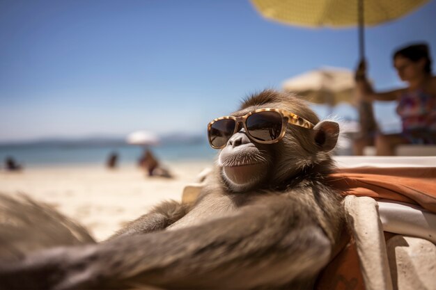 Aussicht auf einen lustigen Affen am Strand