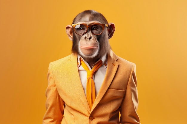 Aussicht auf einen lustigen Affen in menschlicher Kleidung