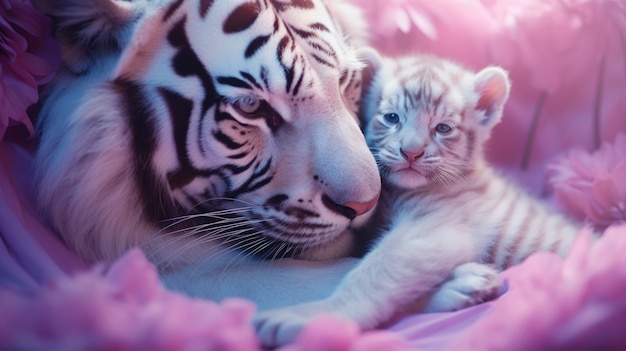 Kostenloses Foto aussicht auf einen wilden tiger mit einem jungen