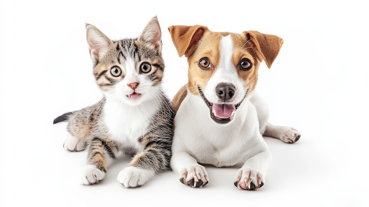 Kostenlose Foto aussicht auf katzen und hunde, die freundschaft zeigen