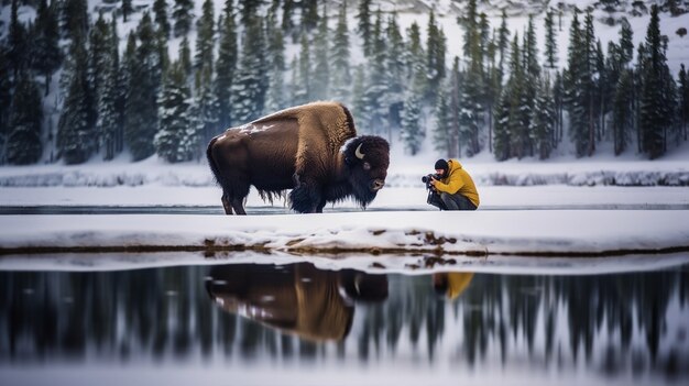 Aussicht auf wilde Bison