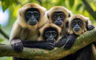 Kostenloses Foto aussicht auf wilde gibbon-affen in der natur