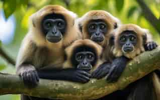 Kostenloses Foto aussicht auf wilde gibbon-affen in der natur