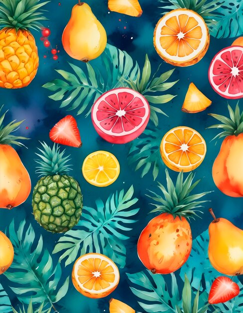 Auswahl an köstlichen Aquarellfrüchten