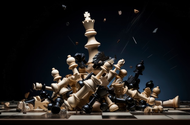 Kostenloses Foto auswahl an schachfiguren mit dramatischer kulisse