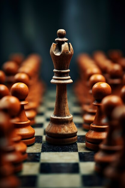 Auswahl an Schachfiguren mit dramatischer Kulisse