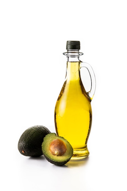 Avocadoöl isoliert auf weißem Hintergrund