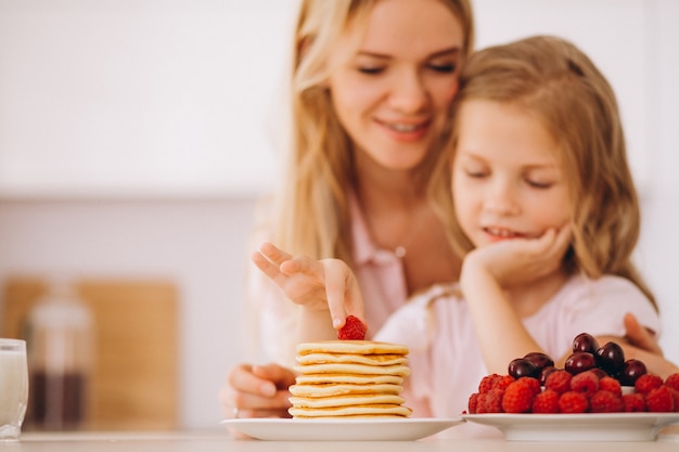 Backenpfannkuchen der Mutter und der Tochter