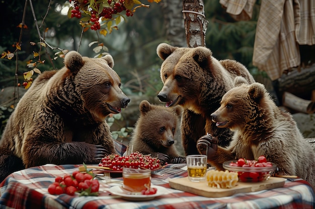 Bären beim Picknicken im Freien
